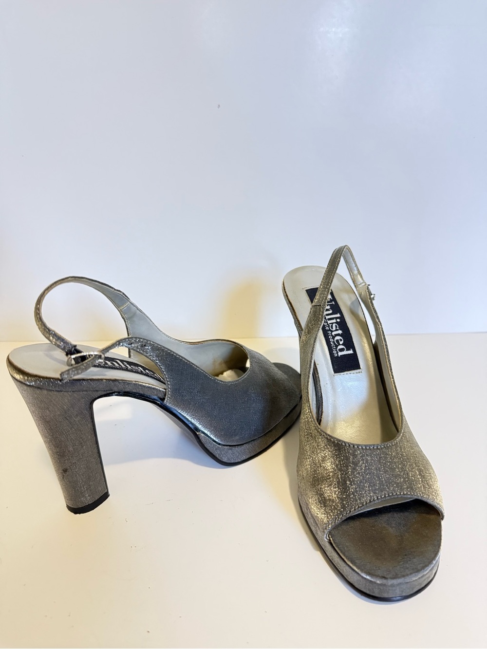 Unlisted Silver Peep-Toe Slingback Block Heels